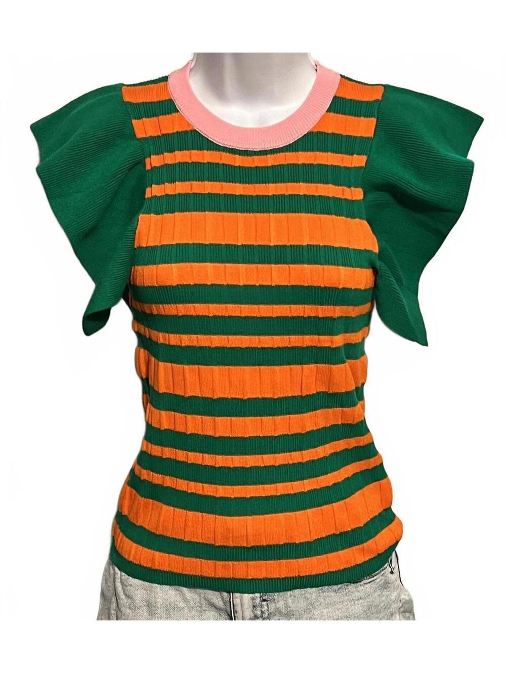 NWT Balboa Los Angeles Striped Ruffle-Sleeve Top Spring, Beach Boho Aesthetic-M